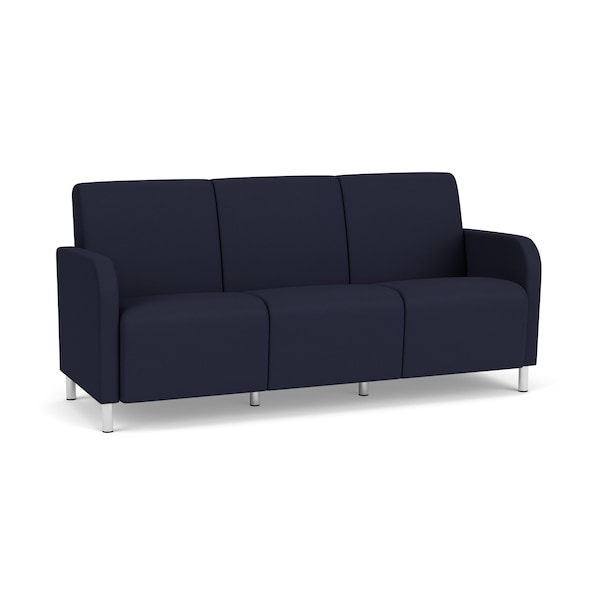 Lesro Siena Lounge Reception 3 Seat Tandem Seating No Center Arms, Brushed Steel, OH Navy Upholstery SN3101 - main